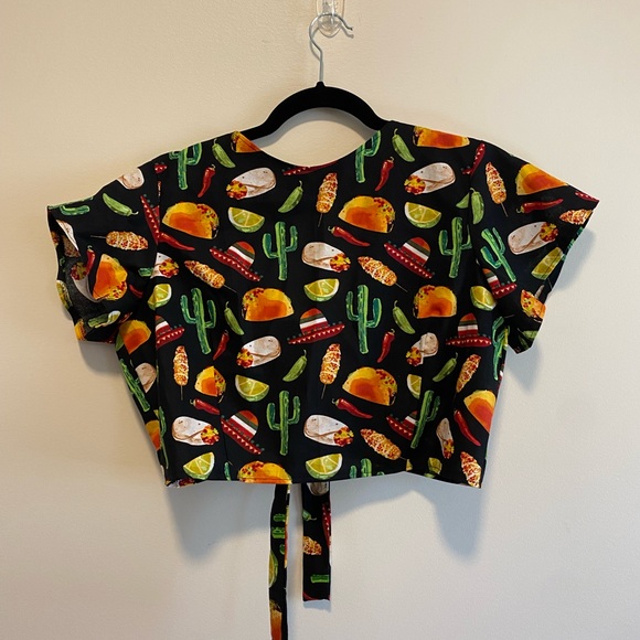 Handmade Mexican food print wrap crop top - Picture 2 of 4